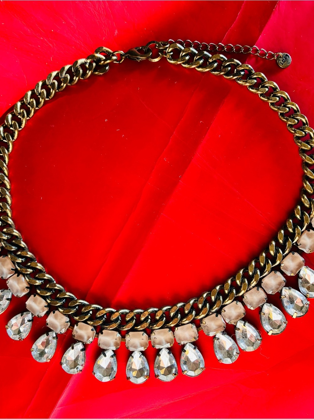 LOFT Gold-Tone Chain Necklace with Clear Teardrops and Champagne Accents